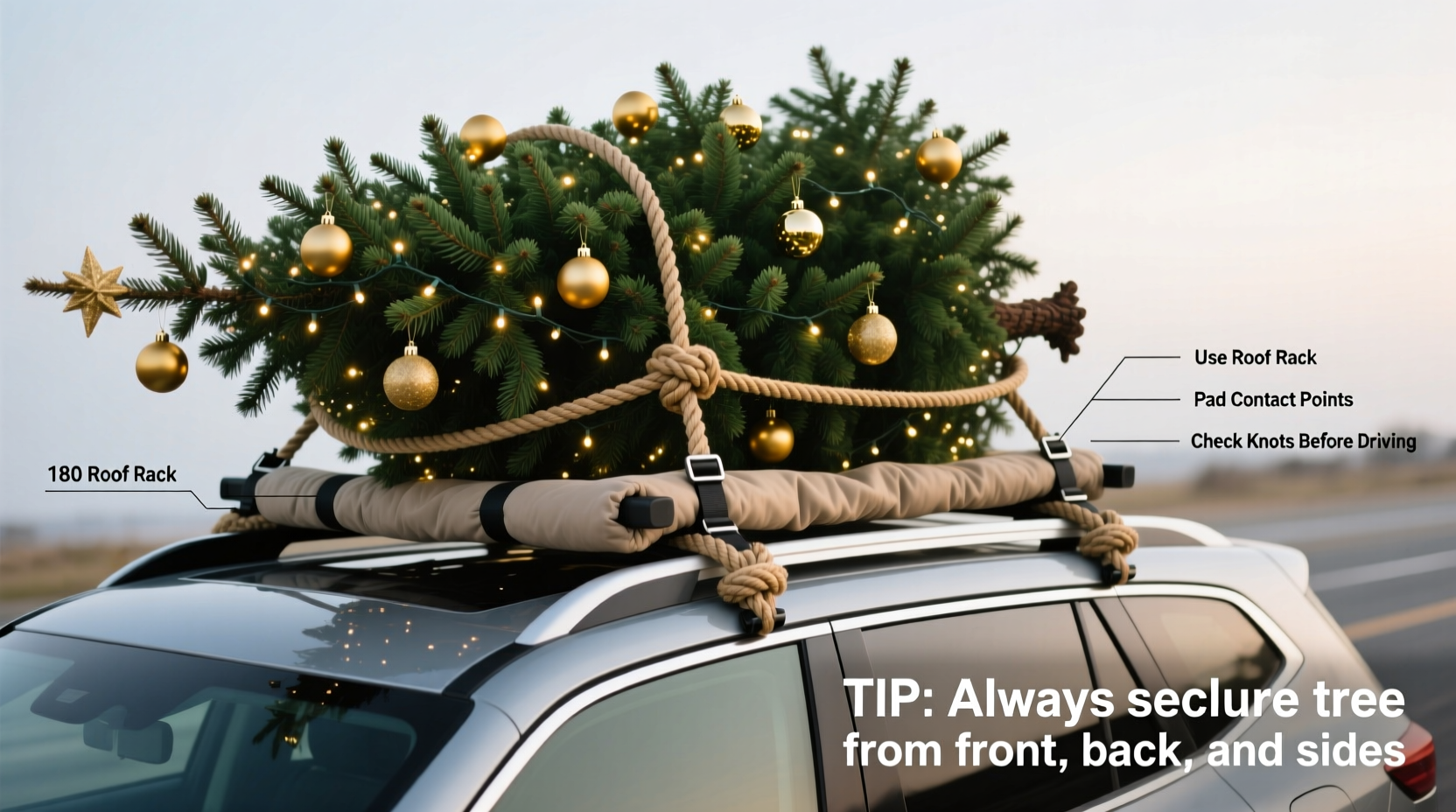 how to tie a christmas tree on the car