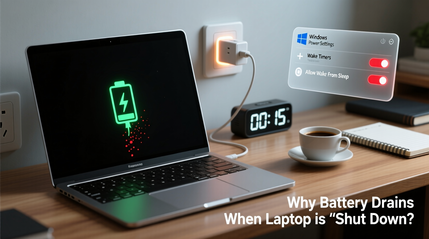 why does my laptop battery drain when shut down power settings fix