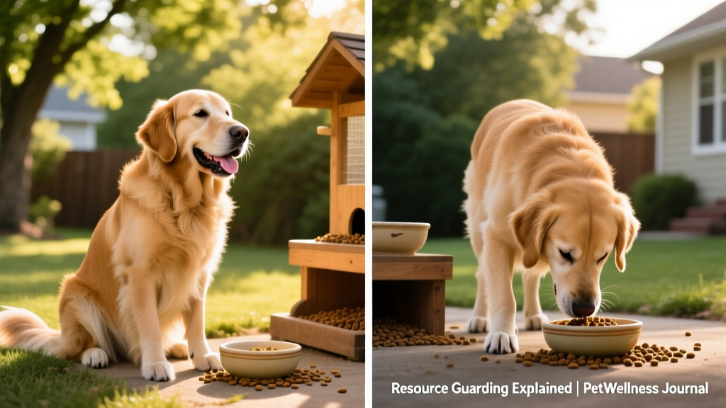 Side-by-side comparison showing relaxed vs. tense dog body language during feeding