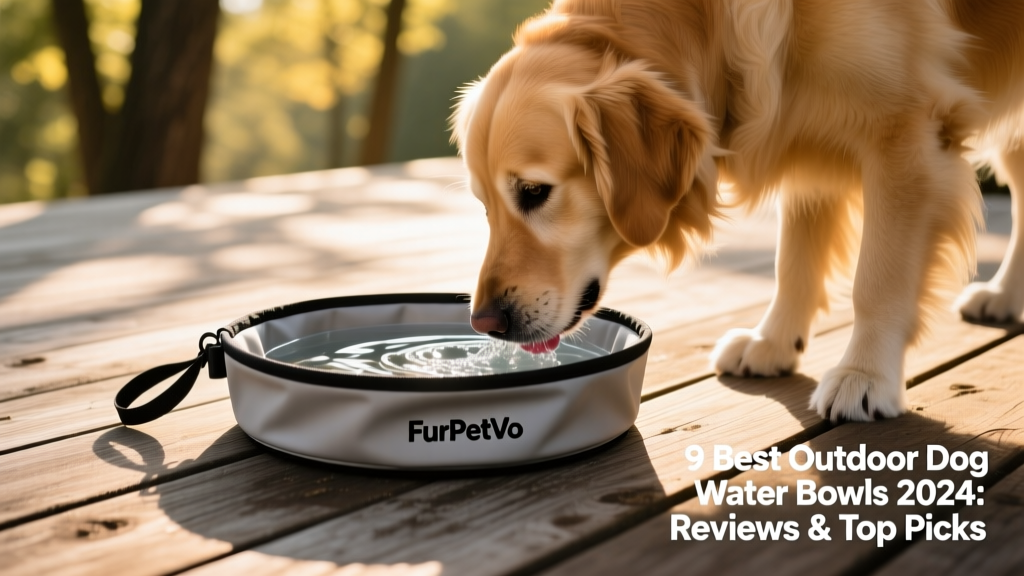FurPetVo collapsible bowl unfolded on a wooden deck with water visible inside