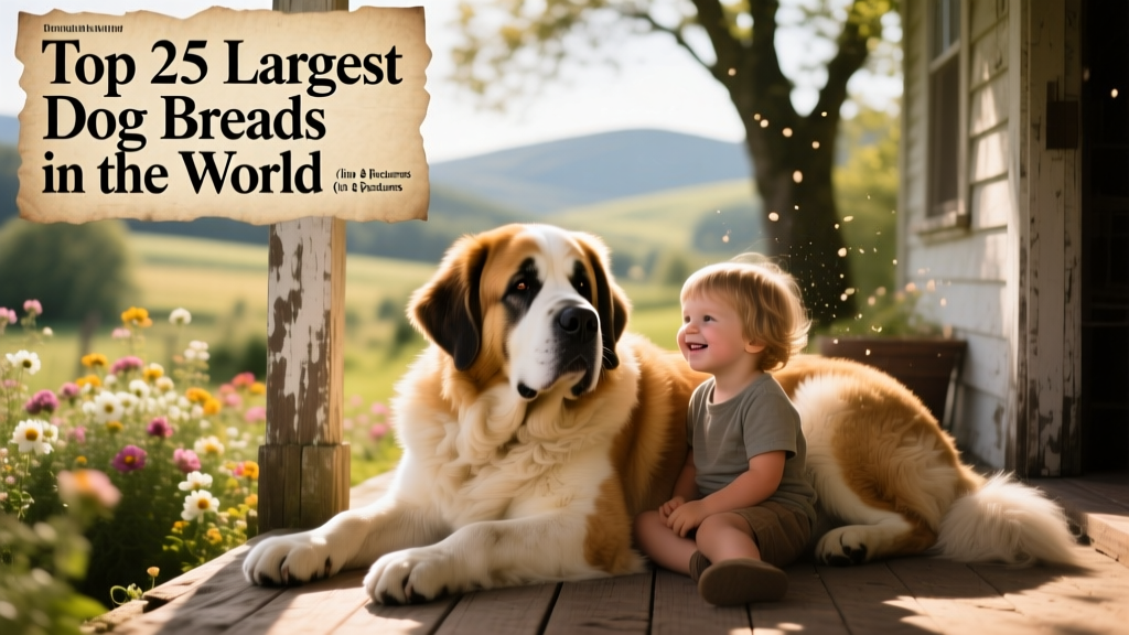 A gentle Saint Bernard resting beside a child on a wooden porch
