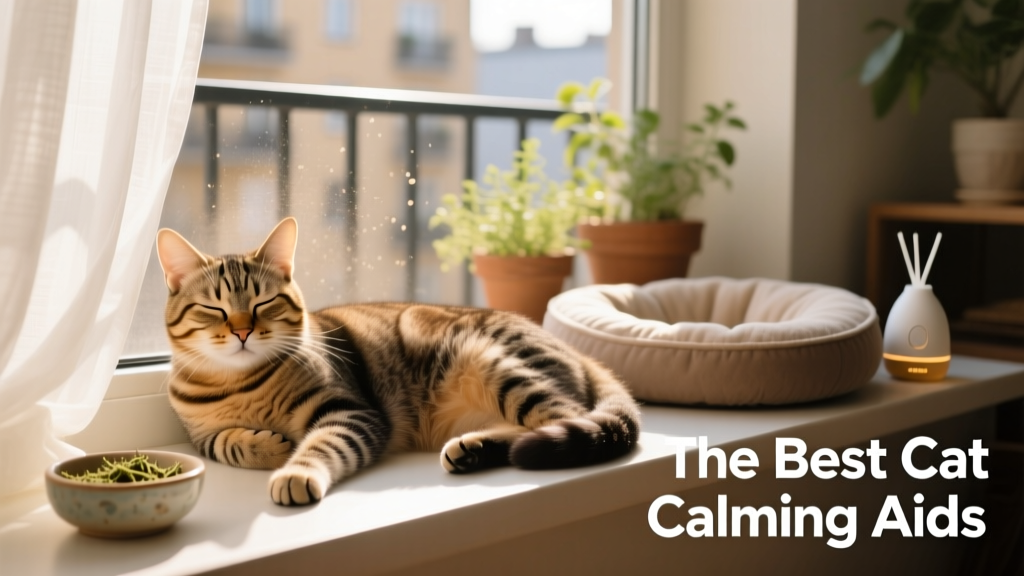 A relaxed cat resting peacefully on a sunlit windowsill