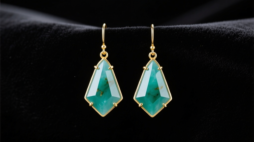 Teal jade and gold drop earring inspired by Dan Heng on dark velvet under soft studio lighting highlighting the gemstone