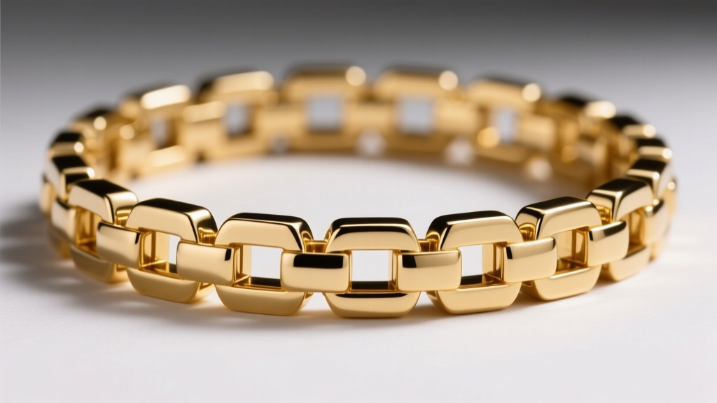 Close-up of a 14k gold box necklace chain showing interlocking square links and laser-soldered joints under crisp studio light