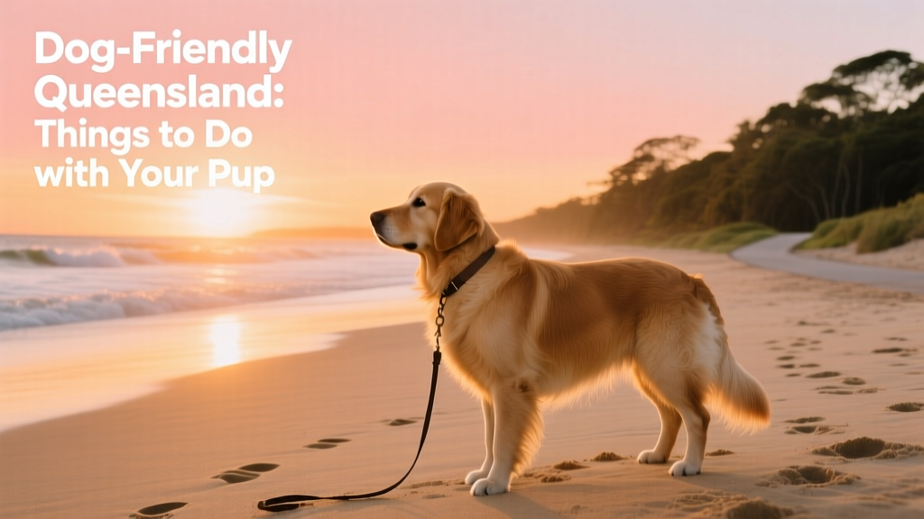 A dog looking at a sunset in dog-friendly Queensland.