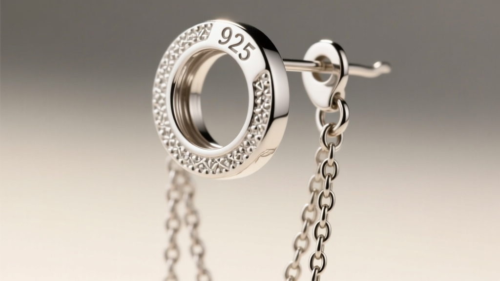 Macro shot of a sterling silver fringe earring cap, highlighting the 925 hallmark and soldered jump rings connecting the chains.