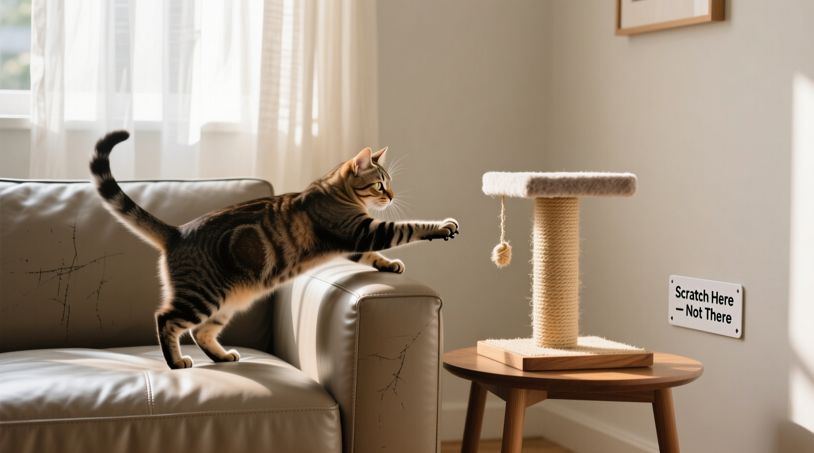 how to stop a cat from scratching leather furniture without using ugly covers