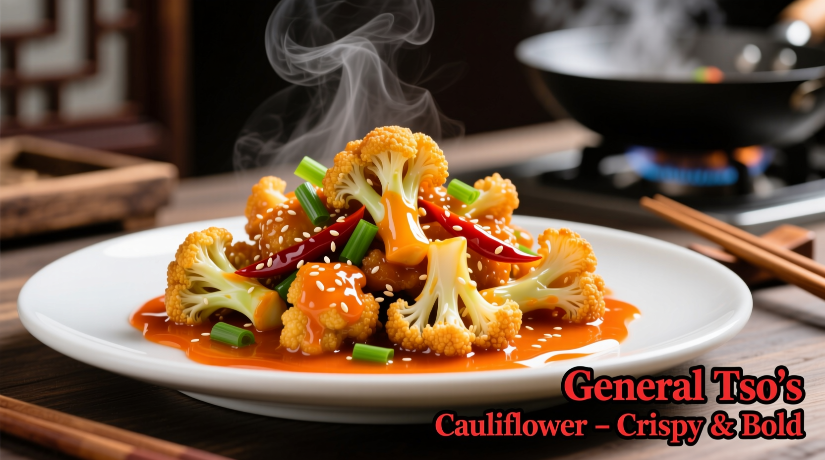 Crispy General Tso's cauliflower with vibrant orange sauce