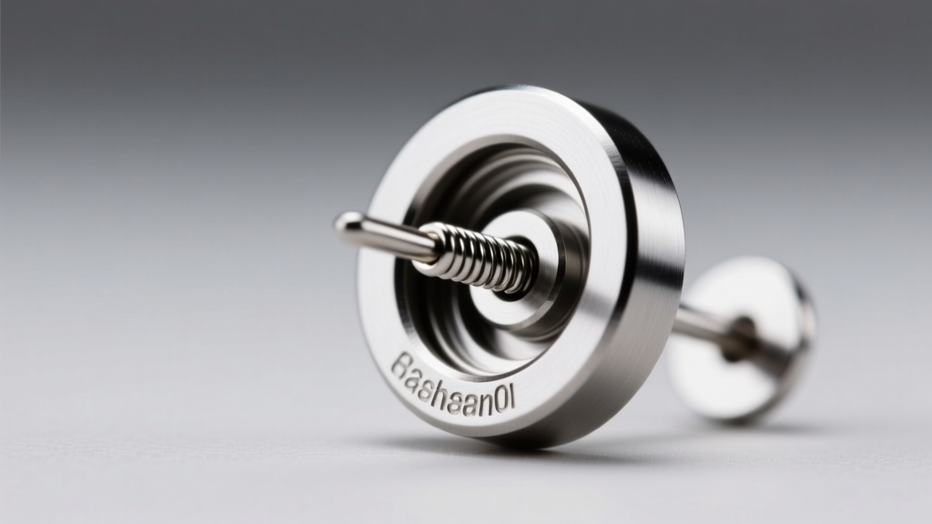 Macro shot of a threadless push-pin earring post inserted into a titanium front piece, showing the internal tension mechanism