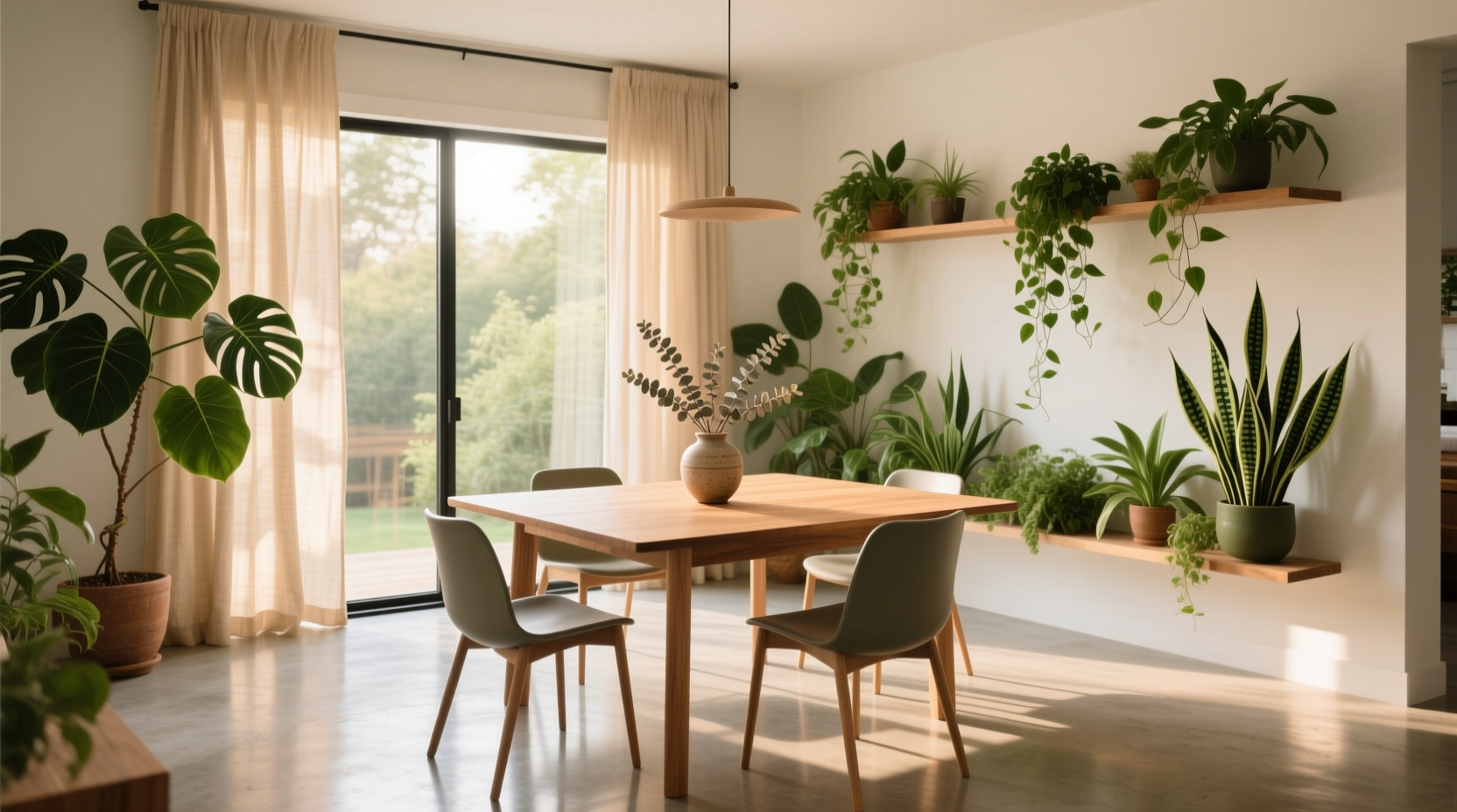 dining room with plants