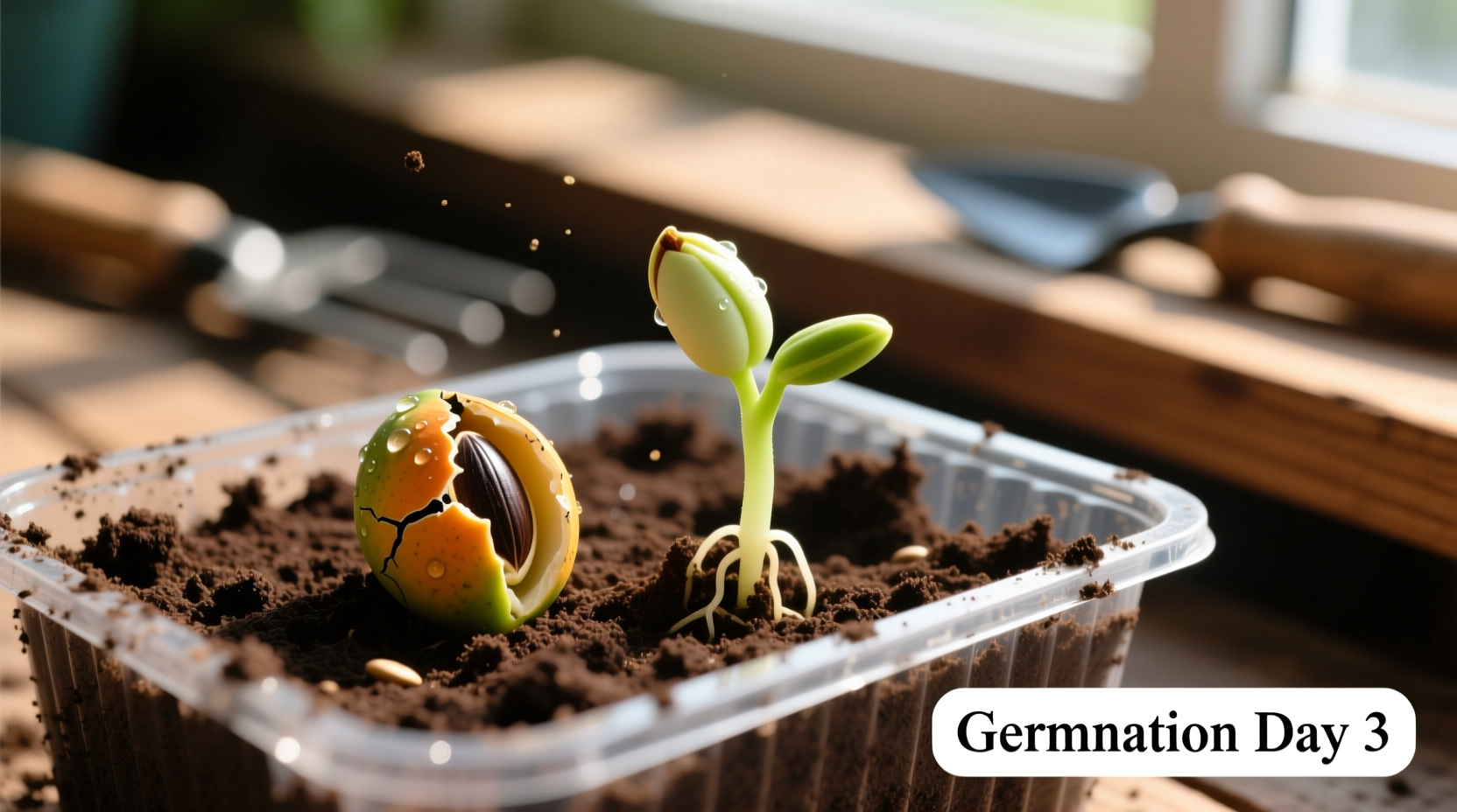 Papaya seeds germinating in soil tray