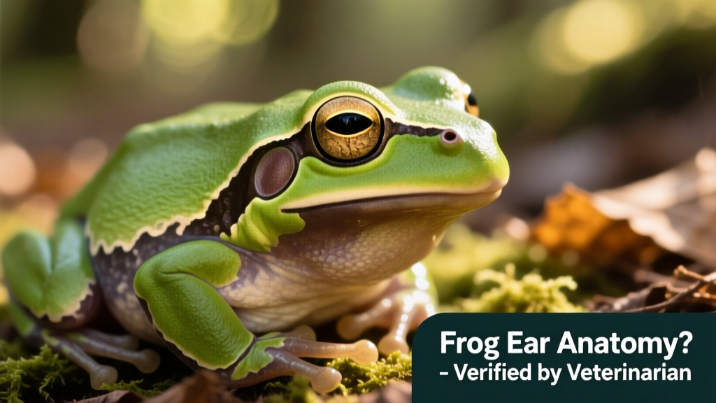 Close-up of a frog's head showing the visible tympanum behind the eye