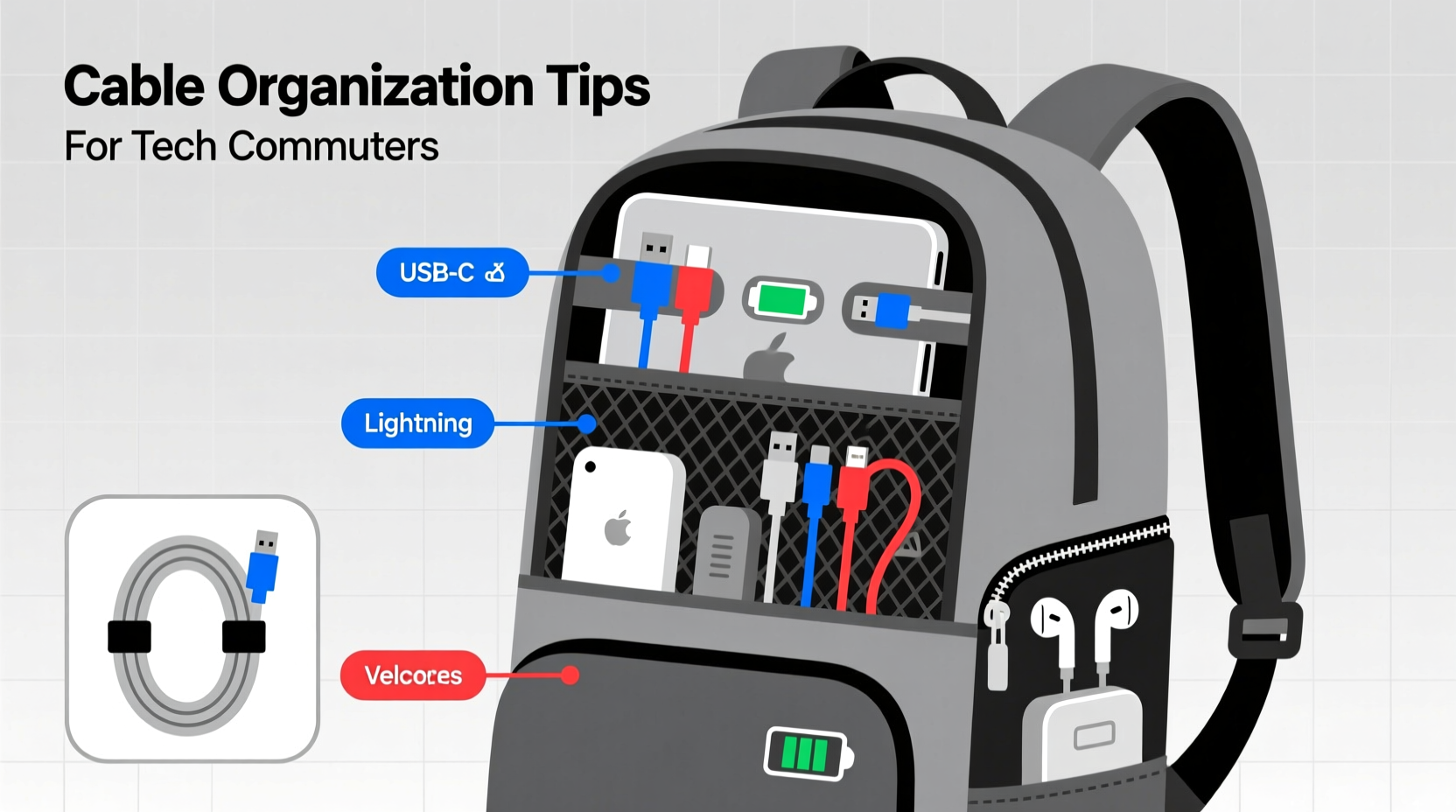 how to organize cables in a backpack for tech commuters
