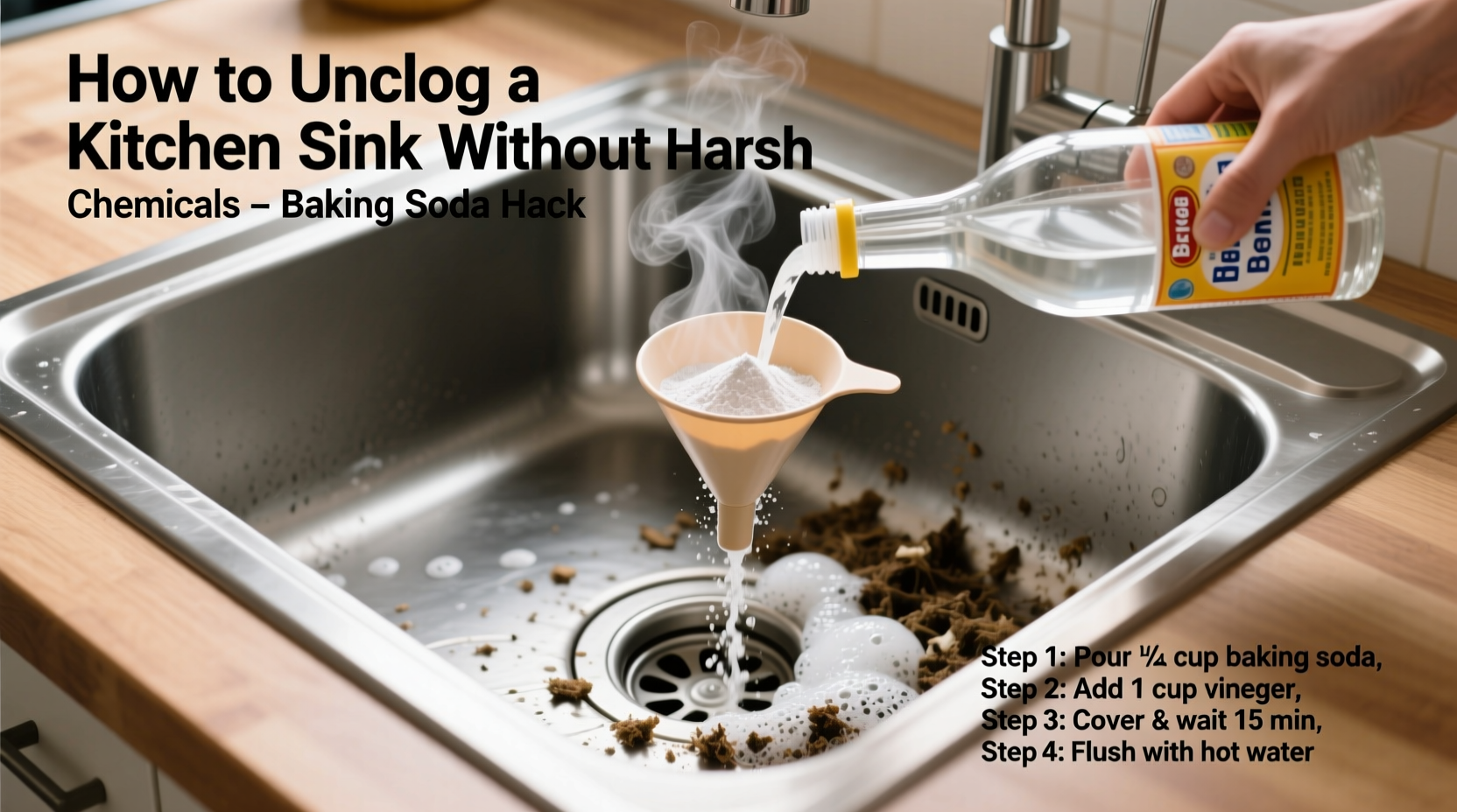 how to unclog a kitchen sink without harsh chemicals baking soda hack