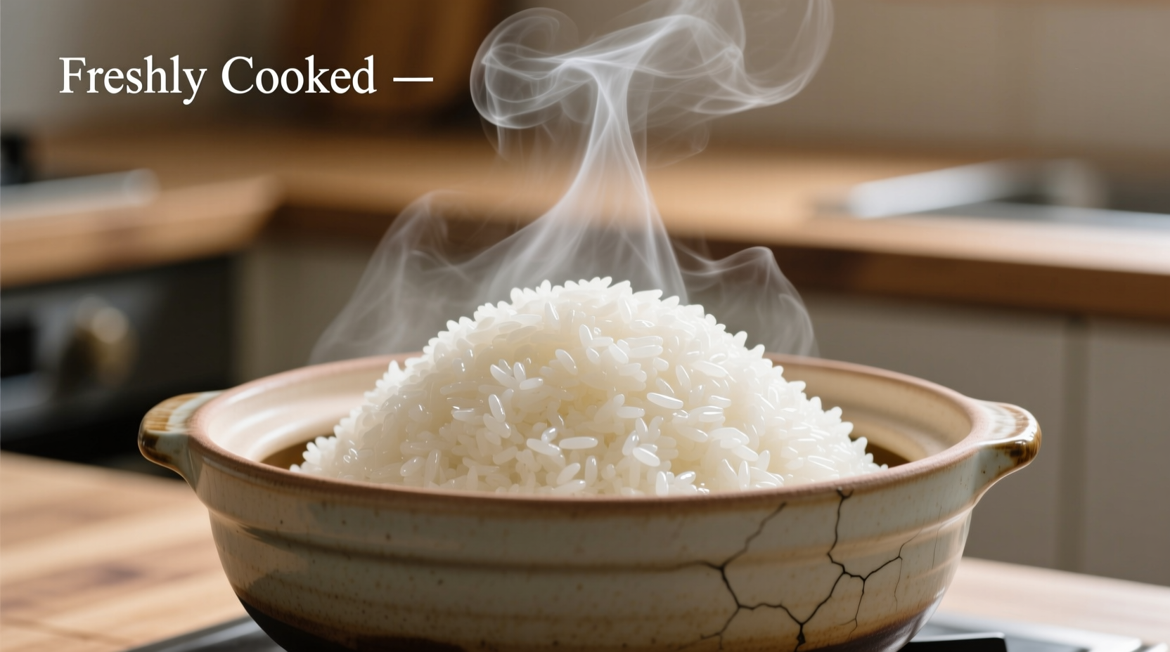 Perfectly cooked white rice in a pot with steam rising