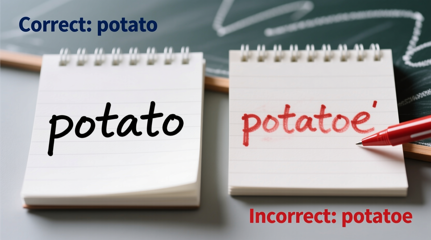 Potato spelling comparison showing correct and incorrect forms