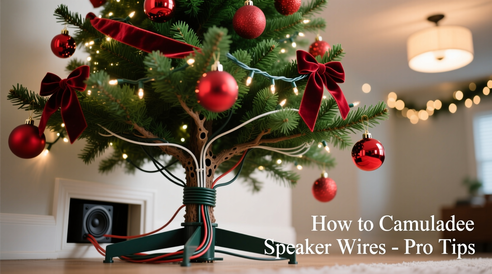 how to camouflage speaker wires running through a christmas tree display