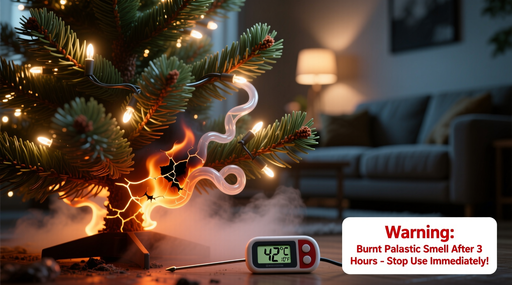 why does my artificial christmas tree smell like burnt plastic after 3 hours of lighting and how to stop it