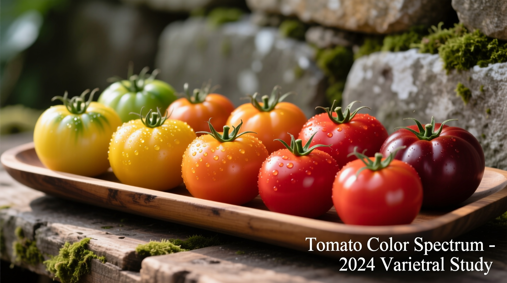Tomato varieties showing color spectrum from yellow to deep red