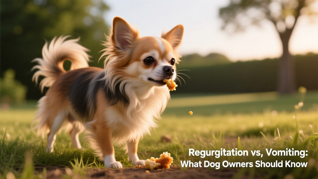 longhaired chihuahua regurgitating outdoor