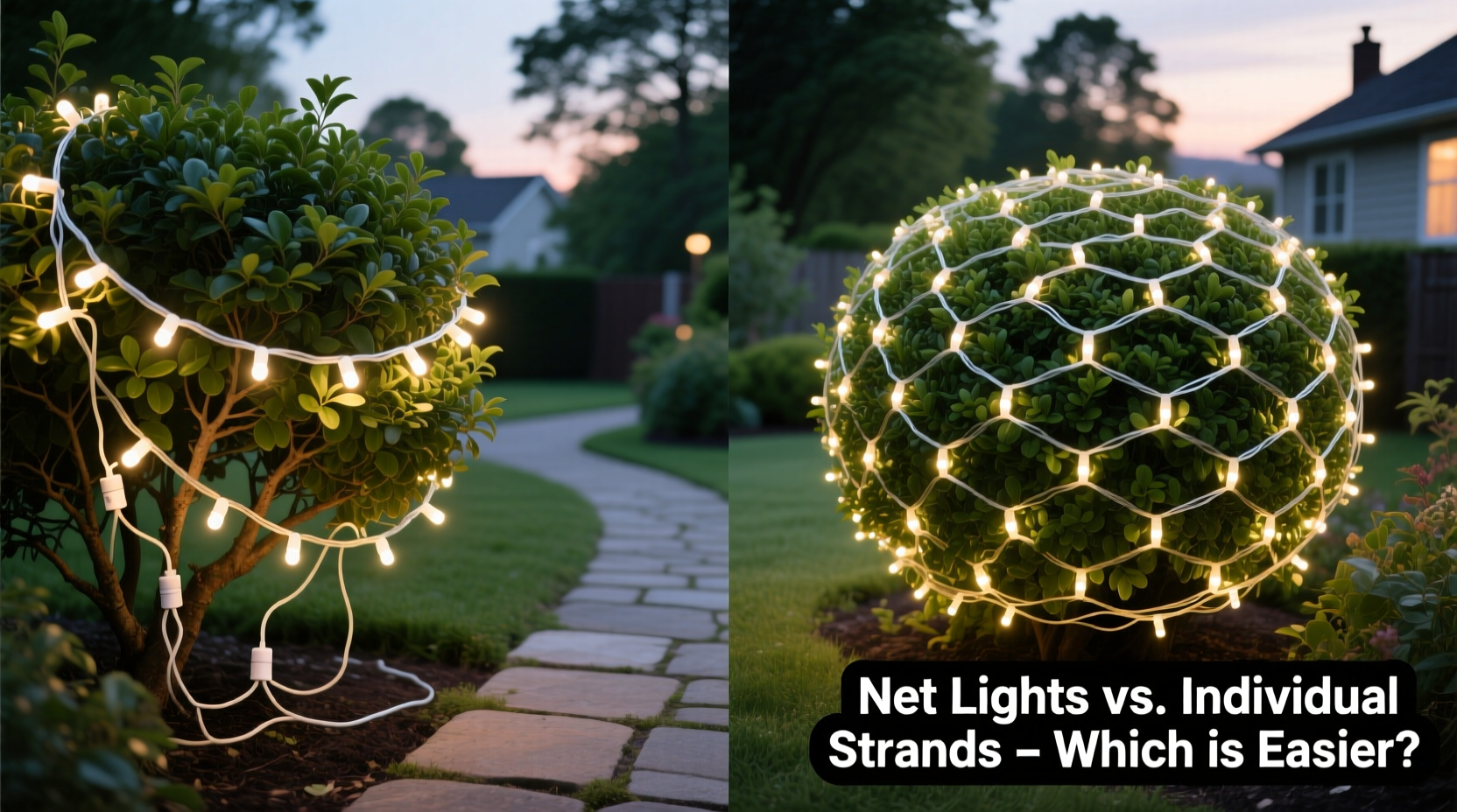 are net lights easier to install than individual strands on bushes