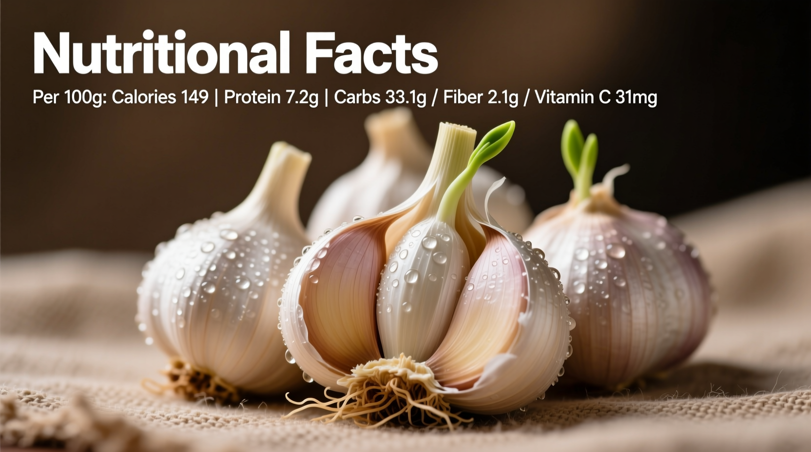 Fresh garlic cloves with nutritional facts