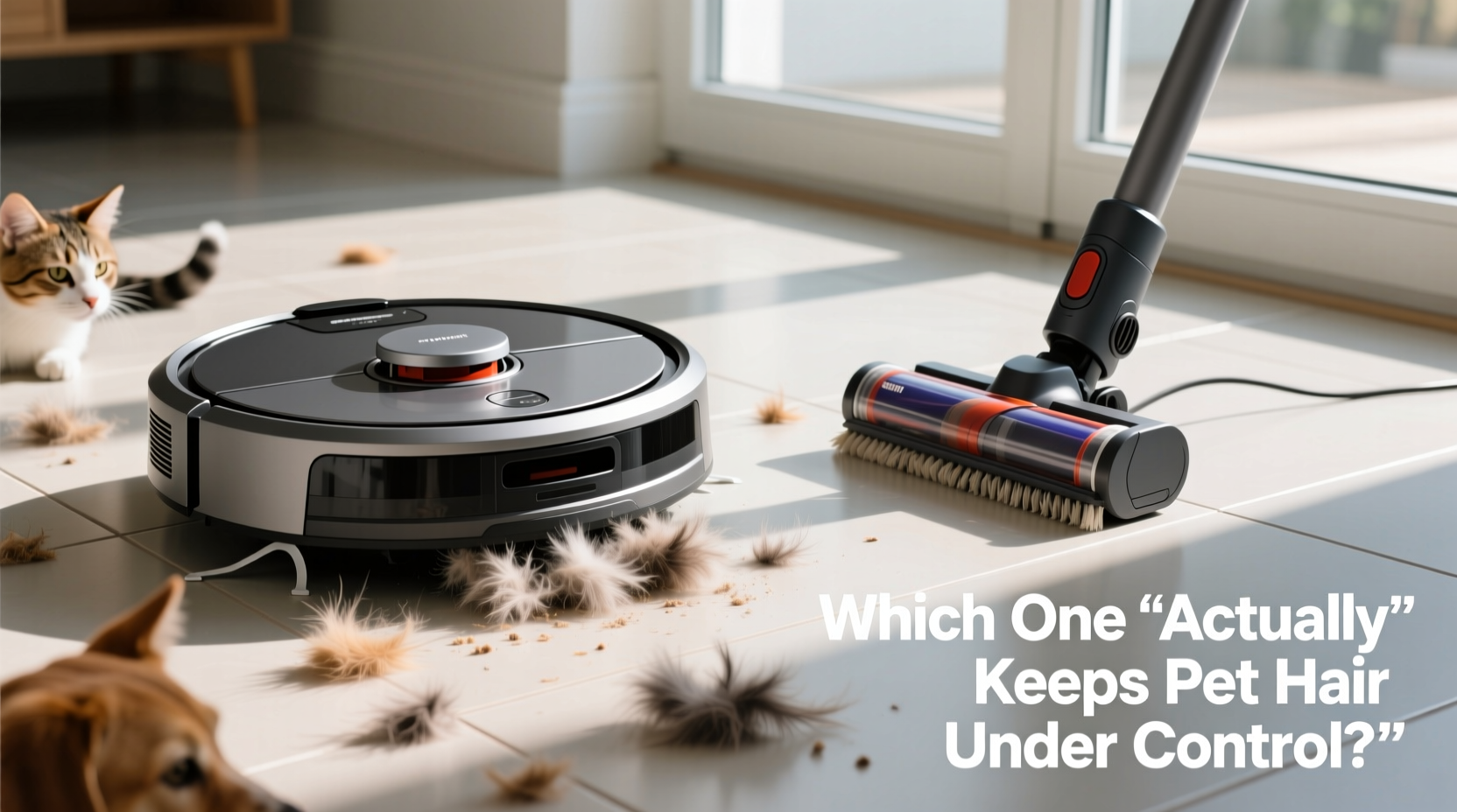 robot vacuum vs cordless stick which actually keeps pet hair under control