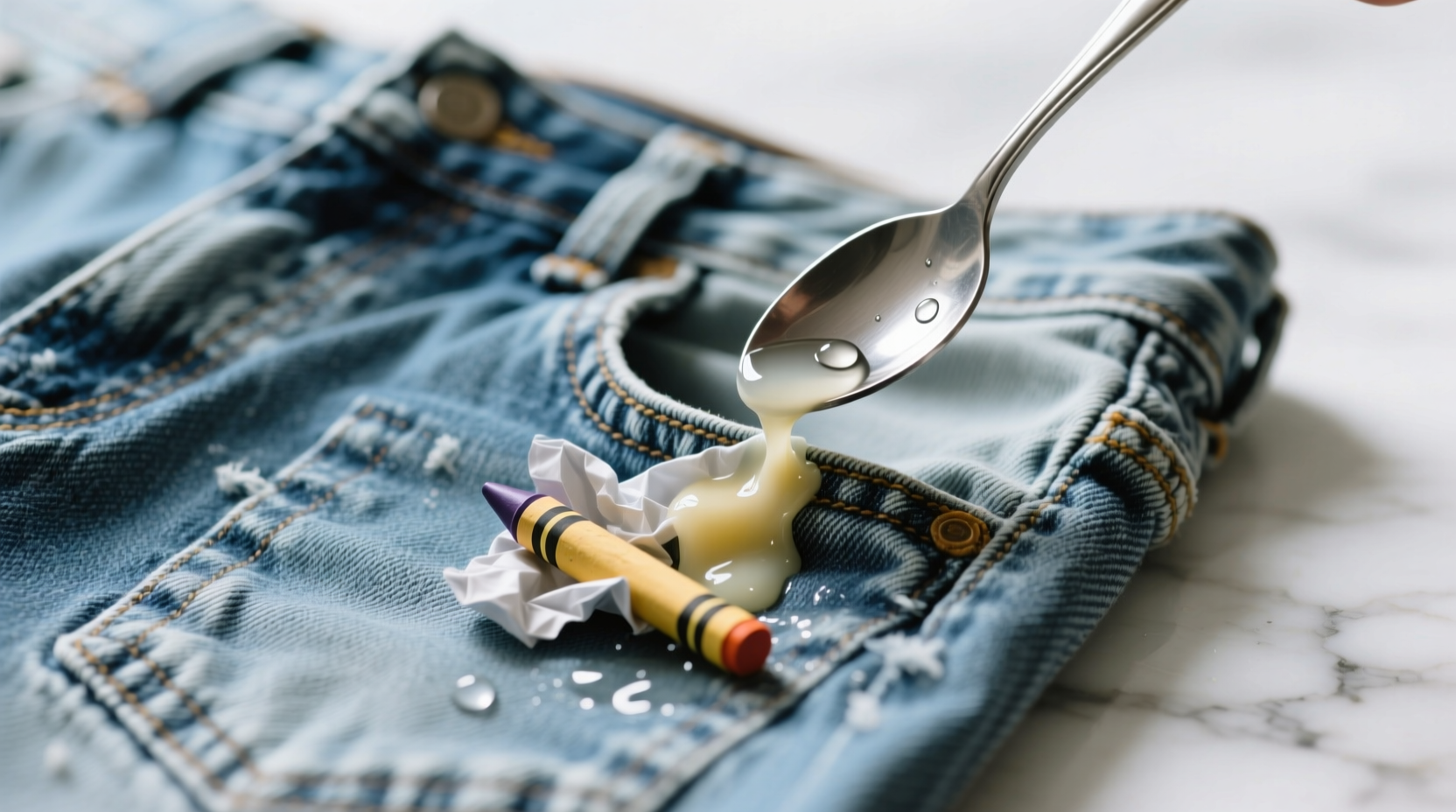 how to remove melted crayon from denim pockets