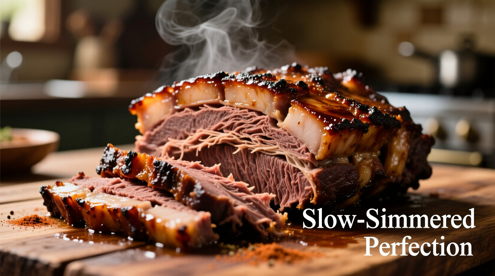 Slow cooked brisket pulled apart showing tender texture