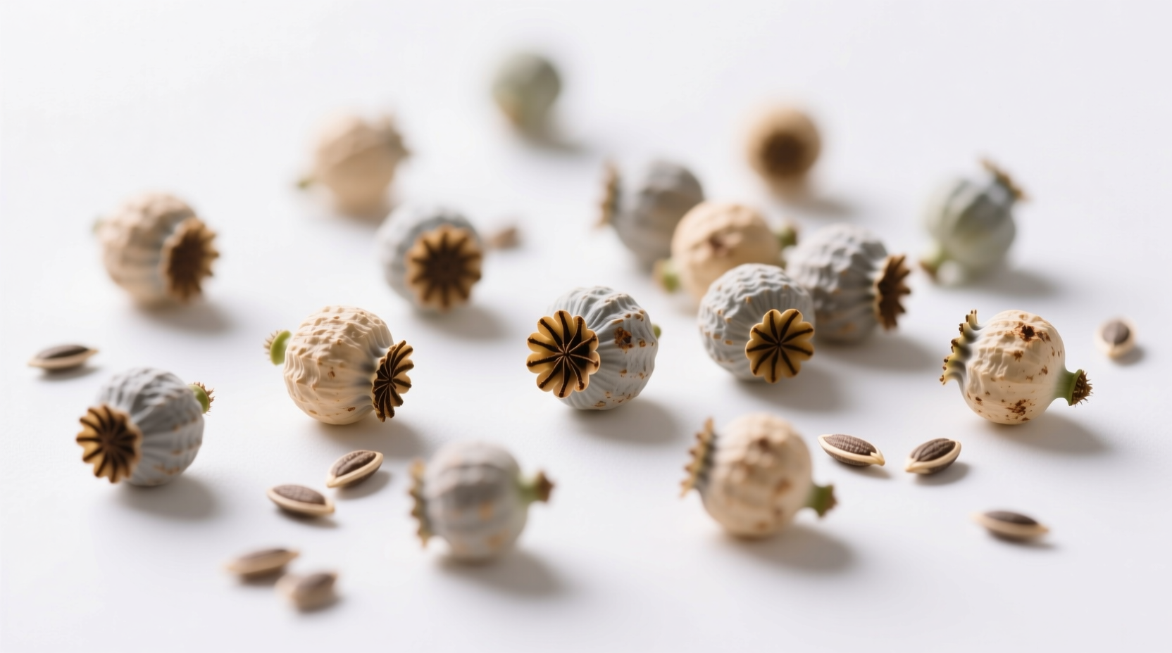 Poppy seeds on white background