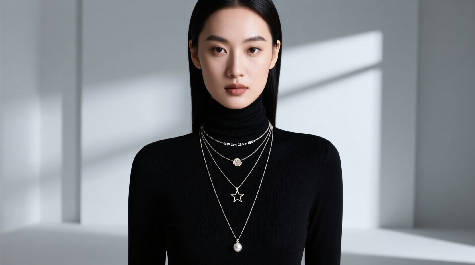 how to style layered necklaces with a high neckline top without clutter