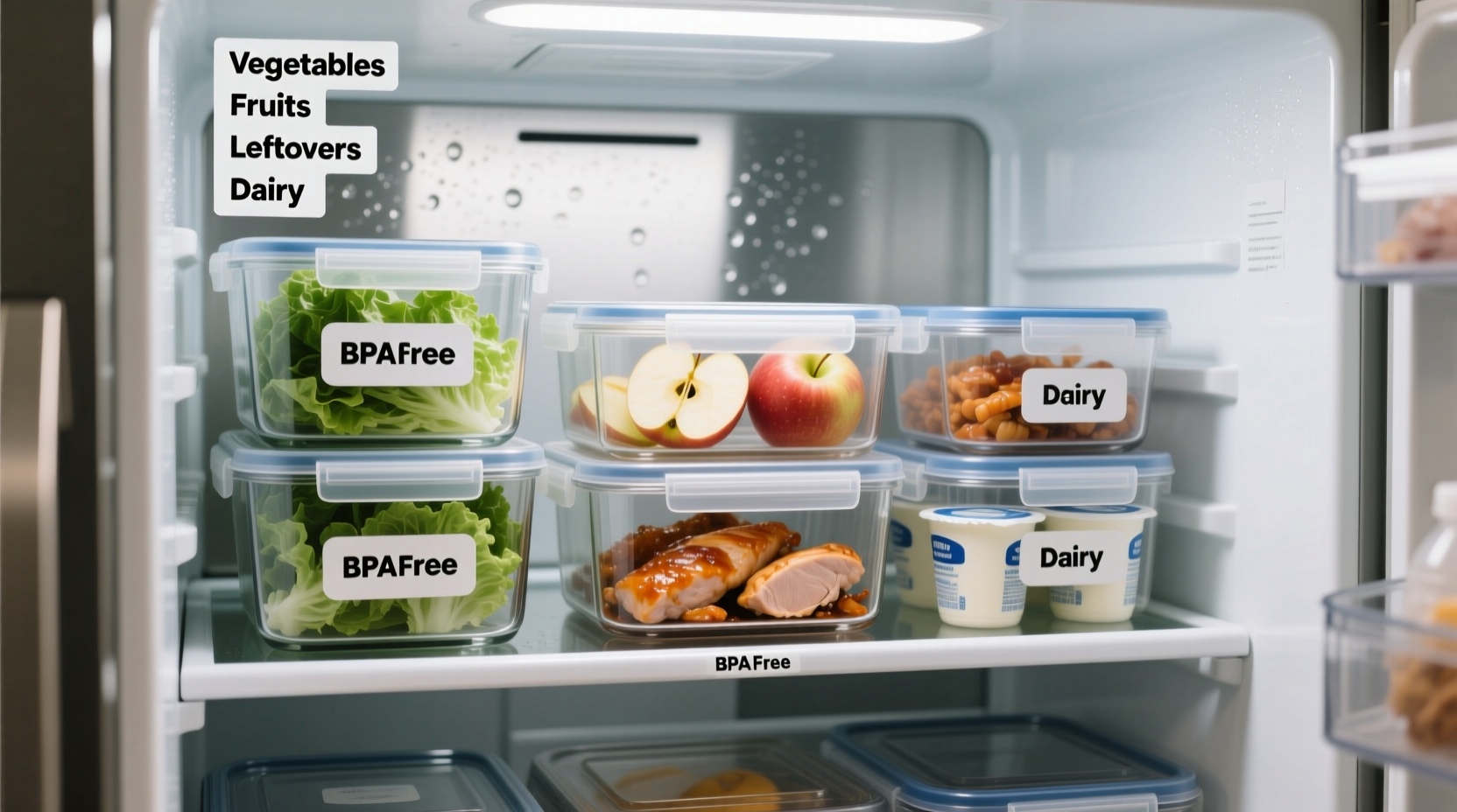 Proper food storage containers in refrigerator