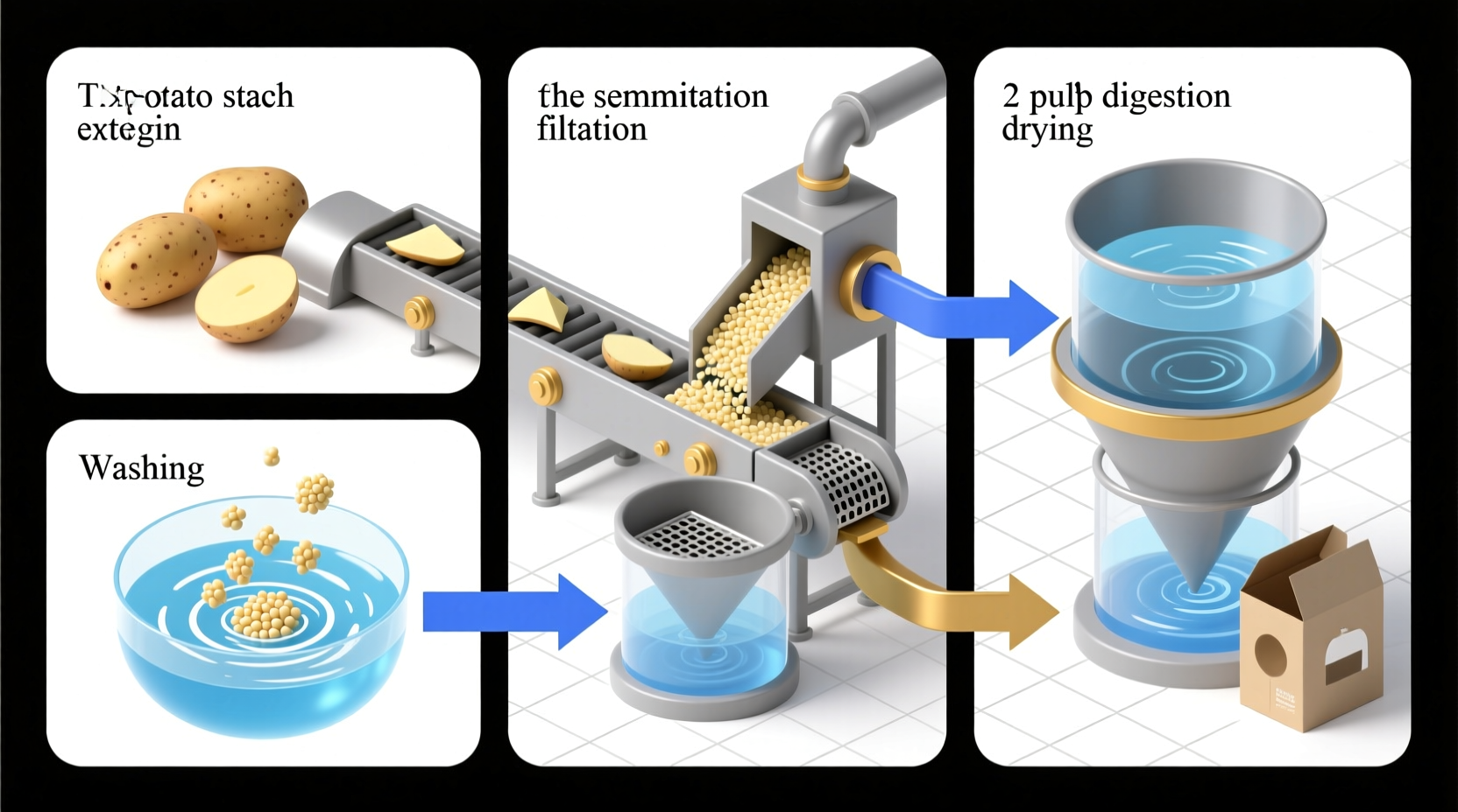 Potato starch extraction process visualization