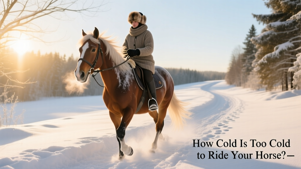 A horse and rider moving confidently through a snowy, sunlit trail