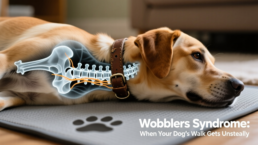 Side-view X-ray showing spinal cord compression in a dog's neck region