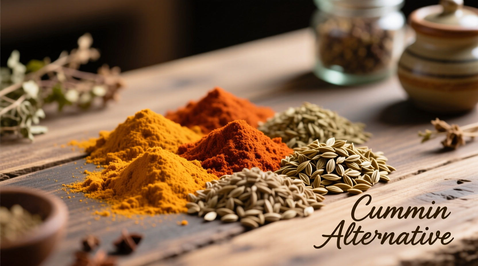 Guirnalda de especias para sustituir comino en cocina india: garam masala, cilantro y hinojo