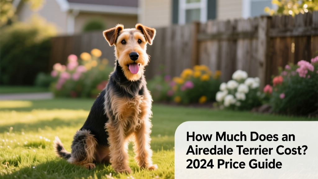 A playful, well-groomed Airedale Terrier sitting outdoors with a relaxed, alert expression