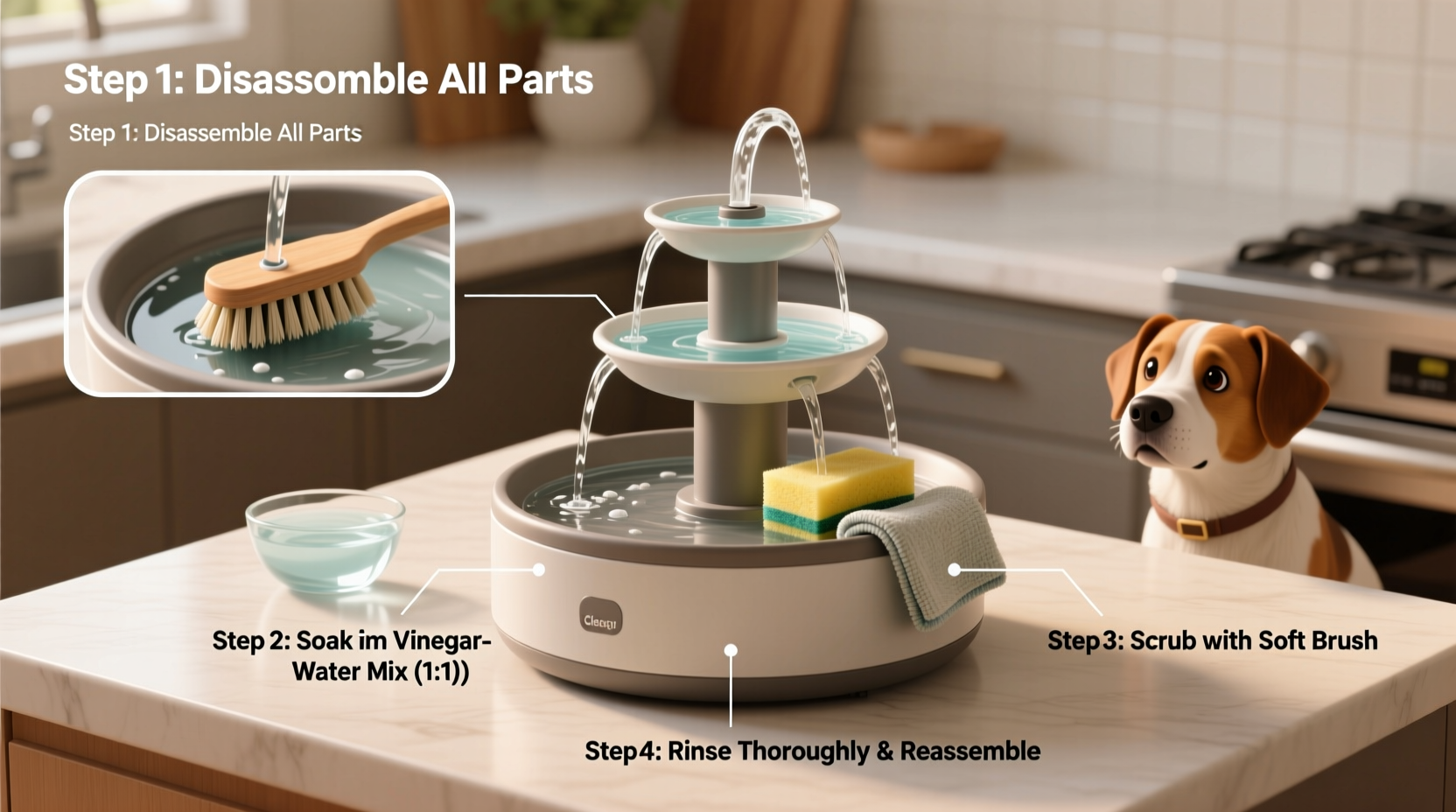 how to clean pet water fountains to prevent slimy buildup