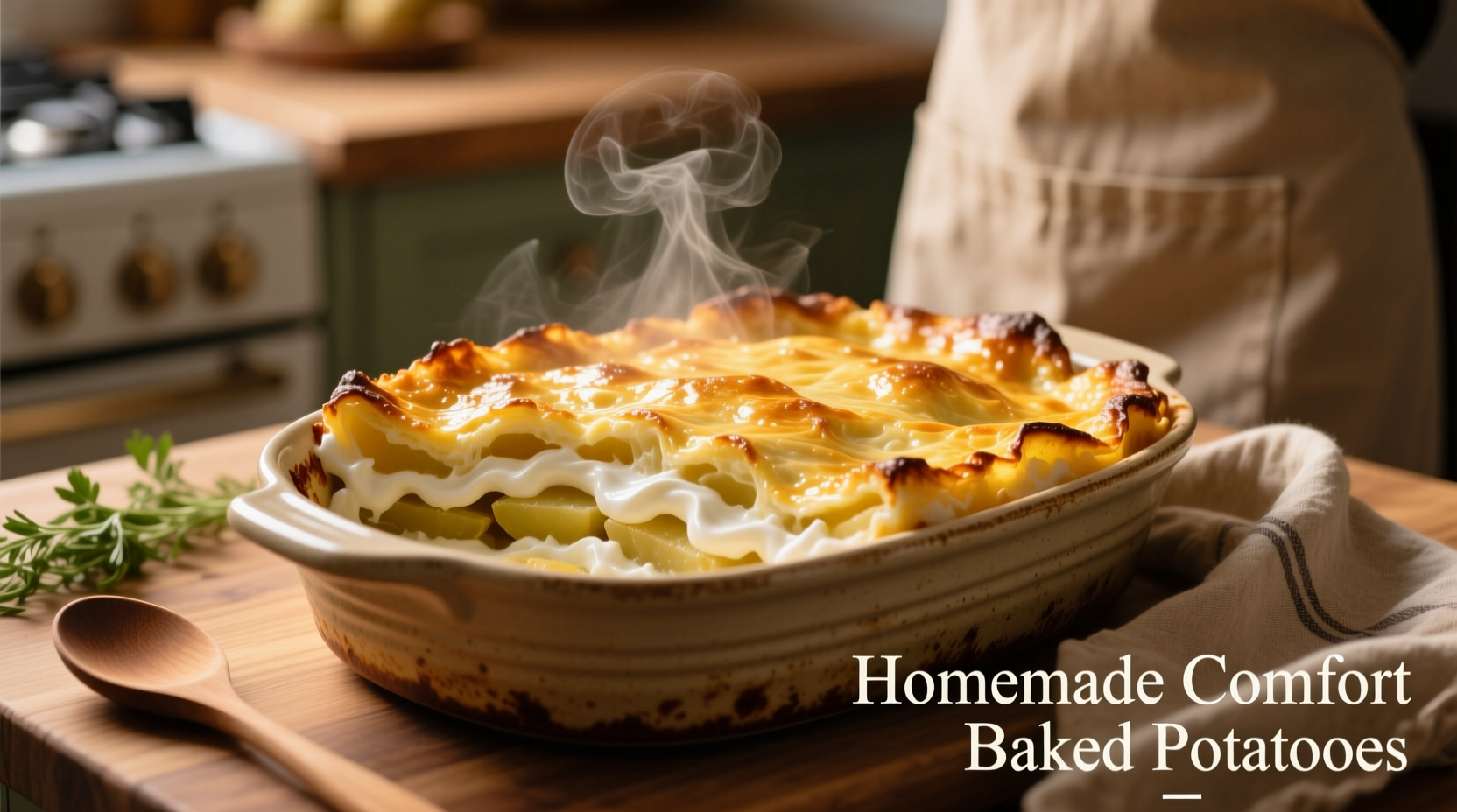 Golden potato bake with cream and sour cream