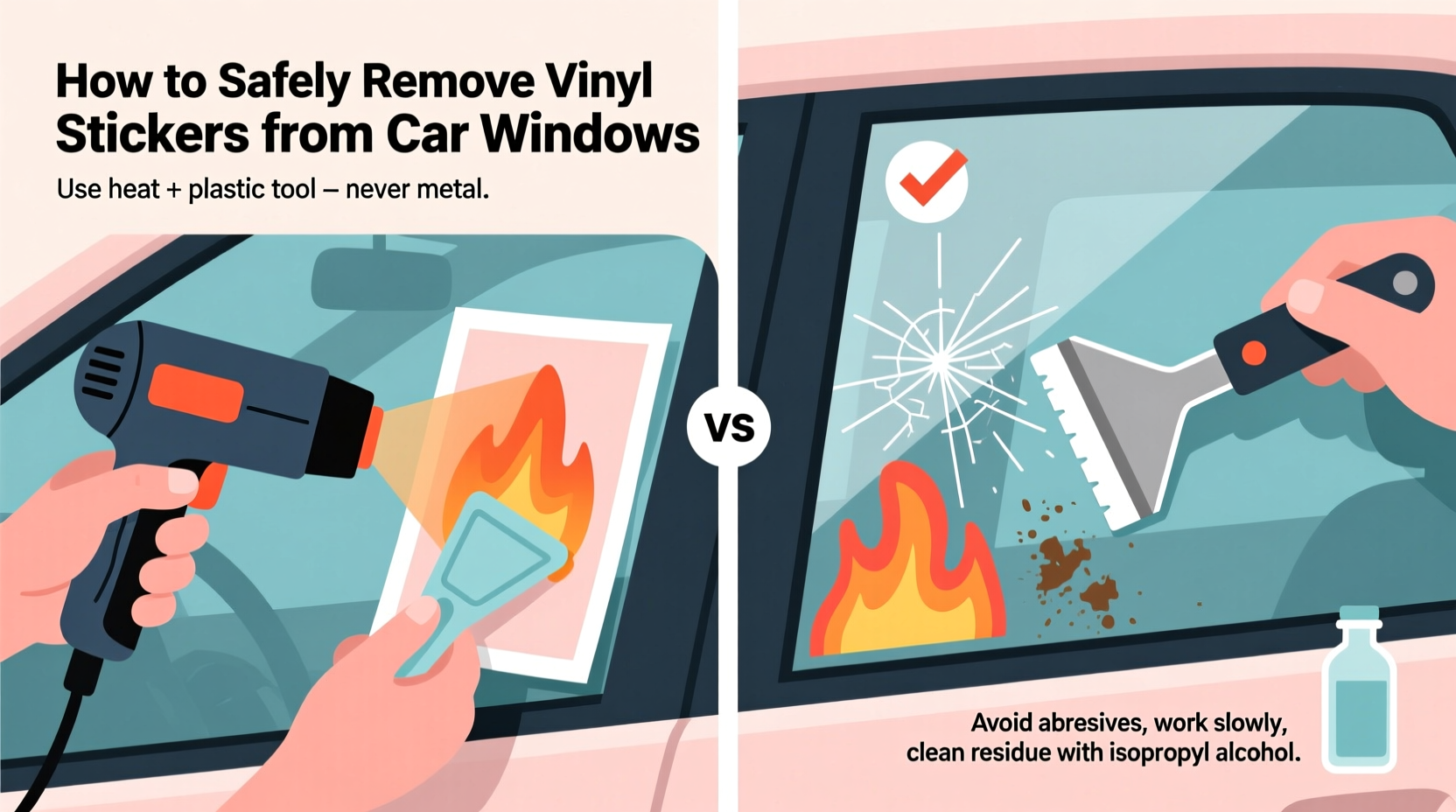 how to safely remove vinyl stickers from car windows without scratching
