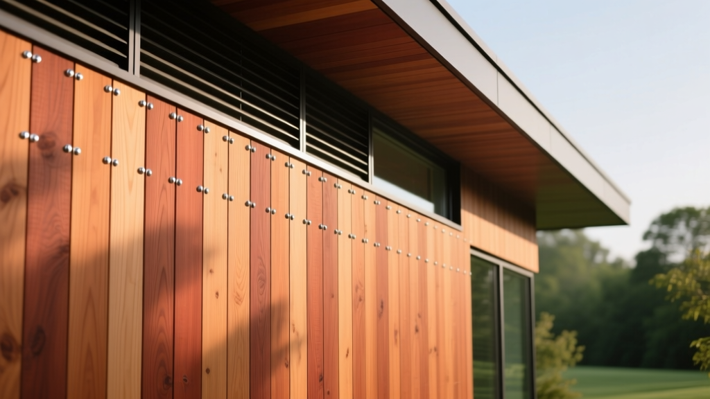 Modern home exterior featuring horizontal clear vertical grain western red cedar siding with a rainscreen gap and stainless steel fasteners