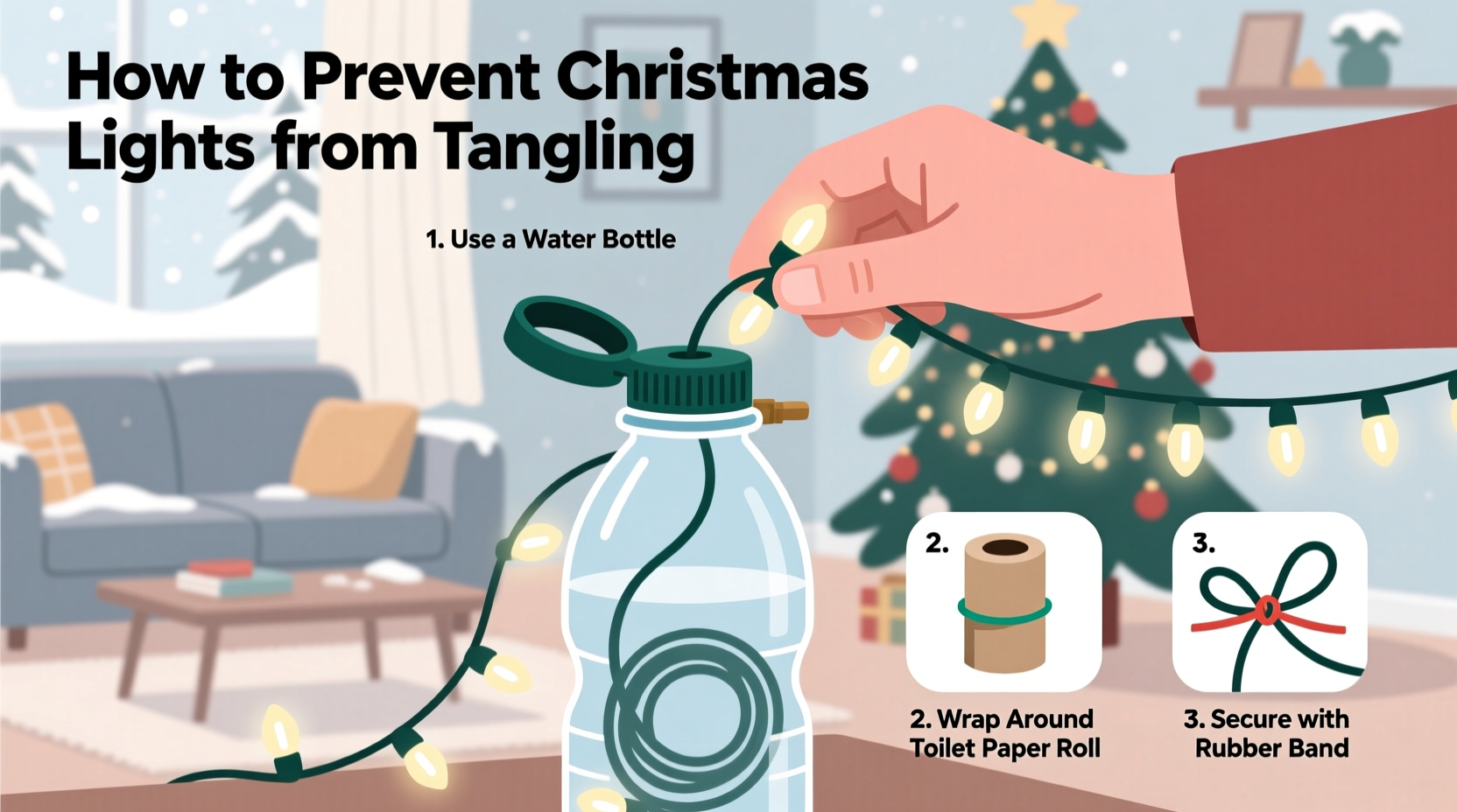 how to prevent christmas lights from tangling using simple household items