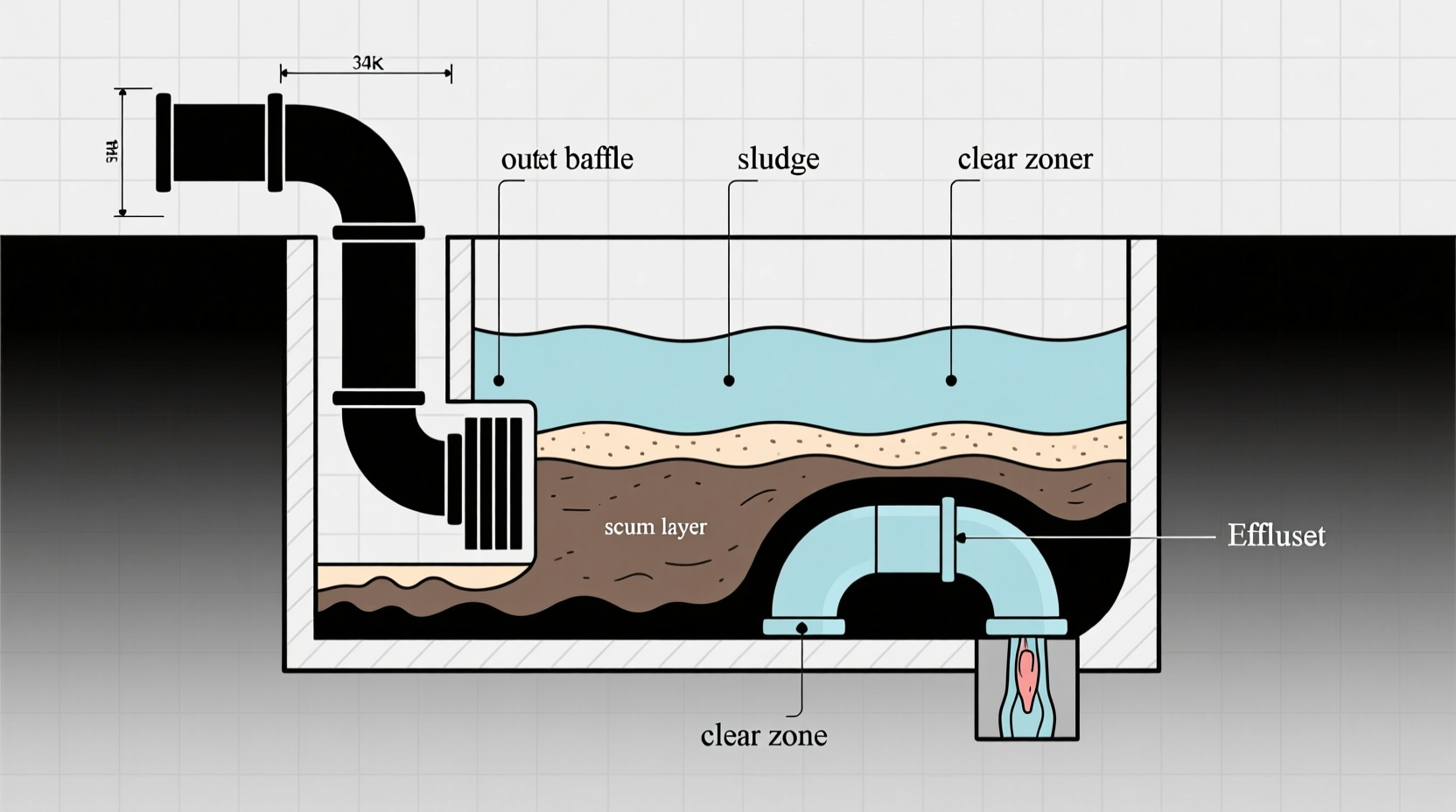 Labeled diagram of septic tank components