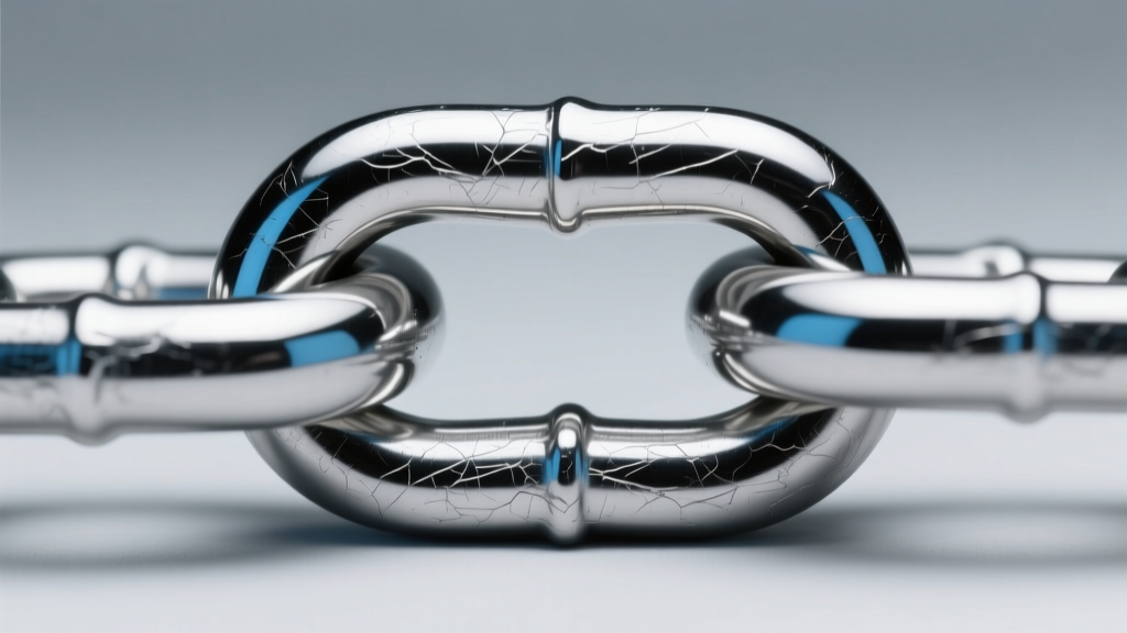 Macro shot of a polished 316L surgical stainless steel curb chain link showing seamless welding and bright metallic reflections.