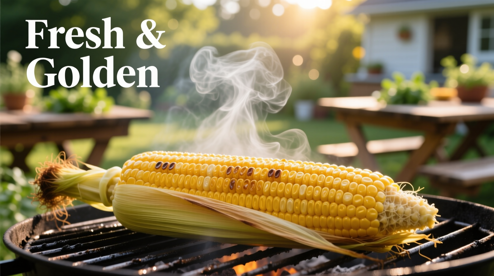 Perfectly cooked golden corn on cob with husk partially removed