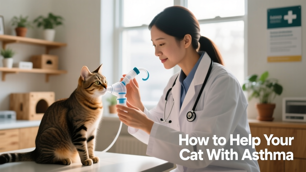 Veterinarian demonstrating proper use of a feline inhaler with a spacer device