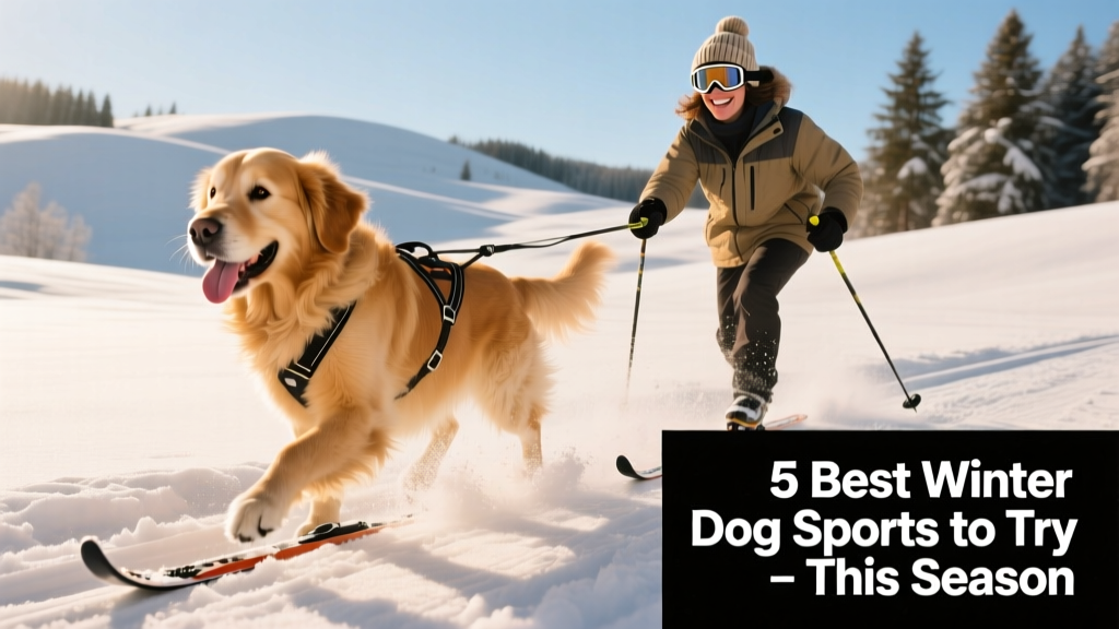 A dog enthusiastically pulling a person on skis across snowy terrain