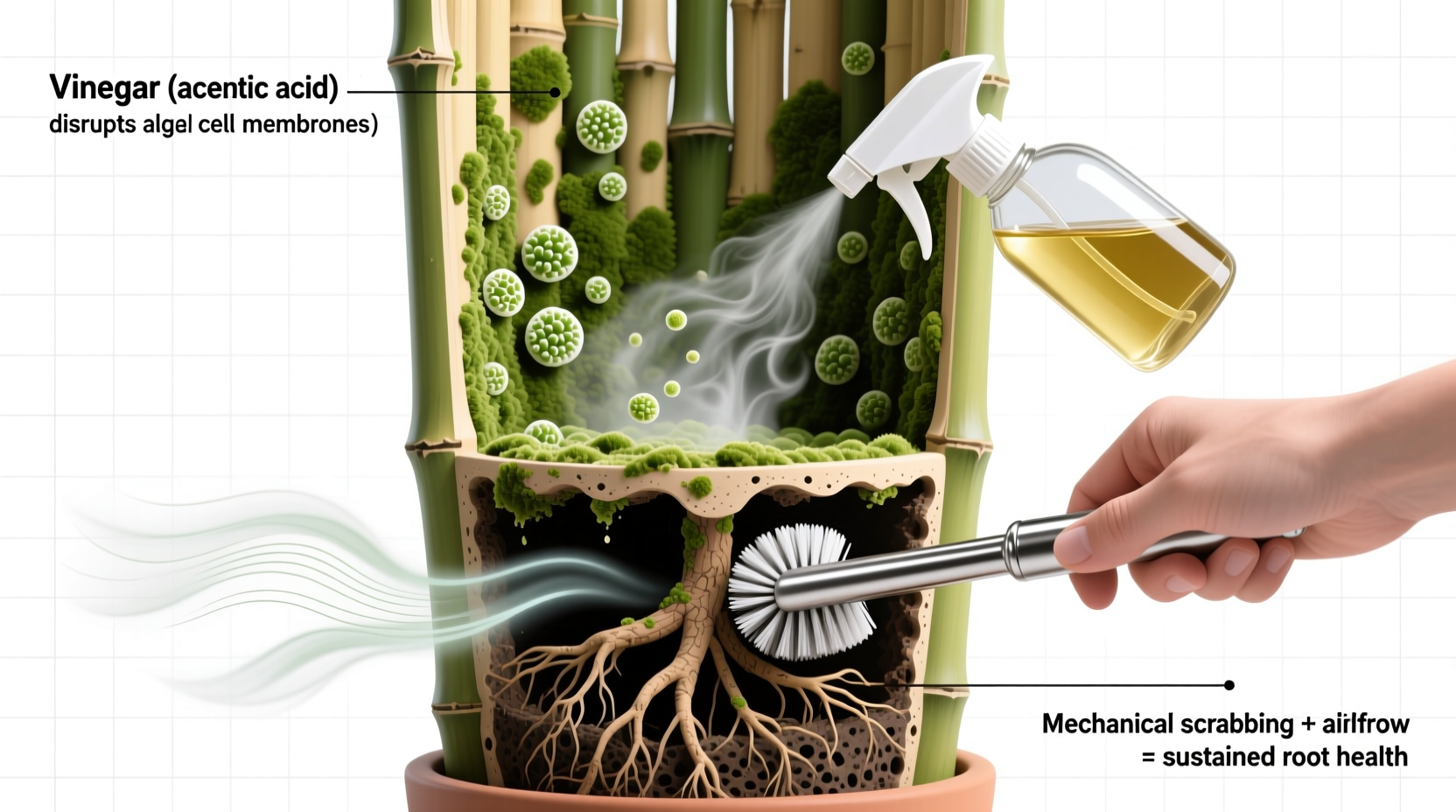 vinegar vs algae in bamboo planters