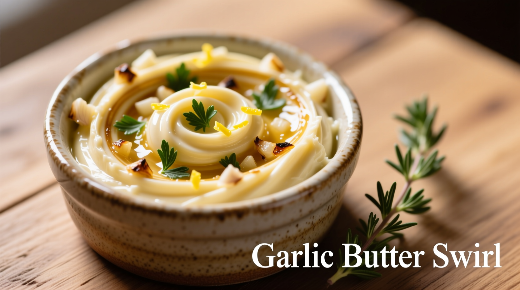 Homemade compound garlic butter swirl in ramekin