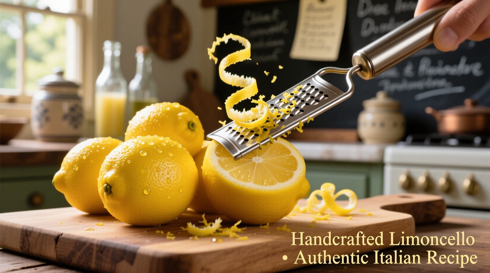 Organic lemons being zested for limoncello